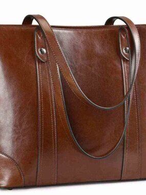 S-Zone Leather Laptop / Tablet Tote Handbag in Brown